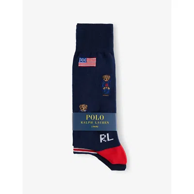 Polo Ralph Lauren Mens  American Bear Pack-of-two Stretch-cotton Crew Socks In Multi