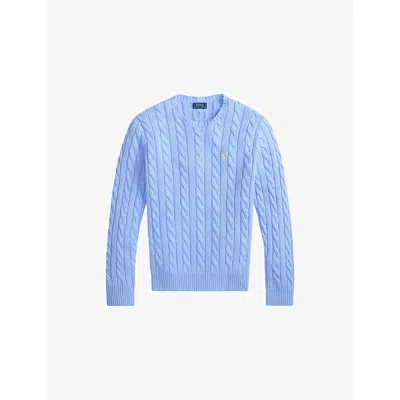 Polo Ralph Lauren Mens Austin Blue Crewneck Cable-knit Cotton Jumper