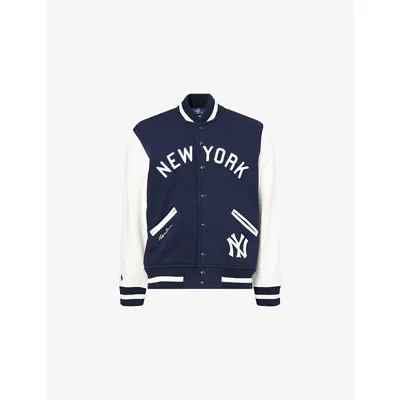Polo Ralph Lauren Mens  X Mlb Collection Ny Yankees Button-down Cotton-blend Sweatshirt In Aviator Navy/white