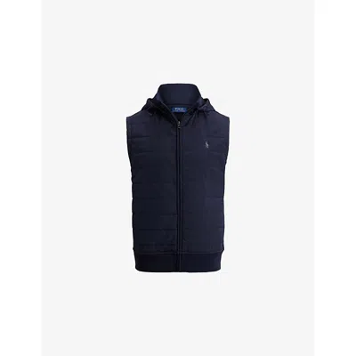 Polo Ralph Lauren Mens Aviatr Nvy Hooded Logo-embroidered Shell Gilet Xl In Blue