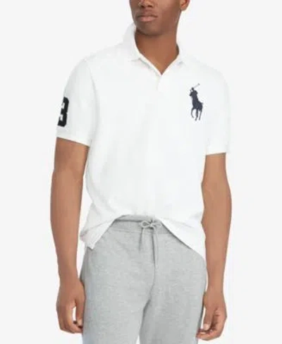 Polo Ralph Lauren Custom Slim Fit White Polo Shirt With Pony Maxi Embroidery On The Front And Numeric Detail On The Sl