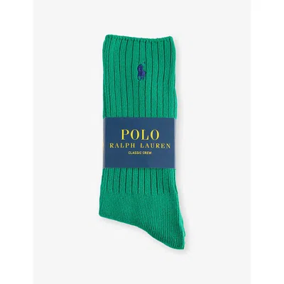 Polo Ralph Lauren Mens  Logo-embroidered Ribbed Stretch-cotton Crew Socks