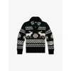 Polo Ralph Lauren Mens Black Combo Printed Shawl-collar Wool-blend Jumper In Black