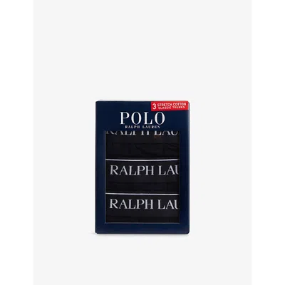 Polo Ralph Lauren Mens Black Logo Waistband Classic-fit Stretch-cotton Trunks Pack Of Three