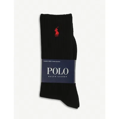Polo Ralph Lauren Mens Black Ribbed Cotton-blend Socks