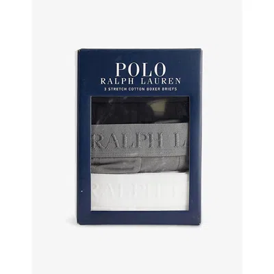 Polo Ralph Lauren Mens  Branded-waistband Pack Of Three Stretch-cotton Boxer Briefs In Black/perf Grey/white