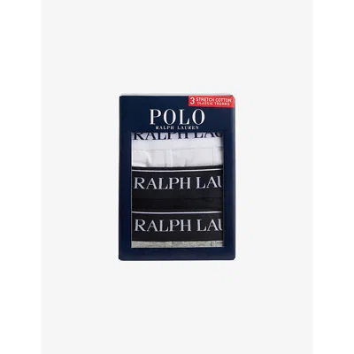 Polo Ralph Lauren Logo Waistband Classic-fit Stretch-cotton Trunks Pack Of Three In Black/white/grey