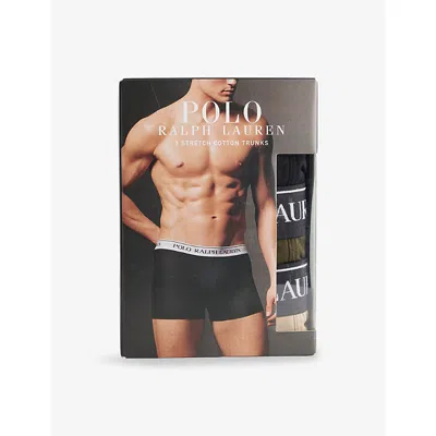 Polo Ralph Lauren Mens  Classic Branded-waistband Pack Of Three Stretch-cotton Boxer Trunks In Blk/armdlo/clsc Khki Aop