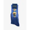 Polo Ralph Lauren Mens  Bear-print Dip-dye Stretch-cotton Crew Socks In Blue