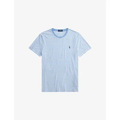 Polo Ralph Lauren Mens Blue Multi Striped Brand-embroidered Cotton-jersey T-shirt