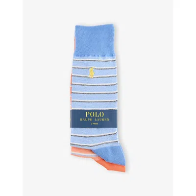 Polo Ralph Lauren Mens  Logo-embroidered Pack-of-two Striped Stretch-cotton Crew Socks In Multi