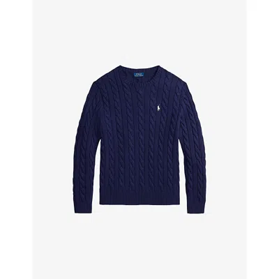 Polo Ralph Lauren Mens Bright Navy Crewneck Cable-knit Cotton Jumper In Blue
