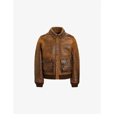 Polo Ralph Lauren Mens Brown Flight Leather Bomber Jacket