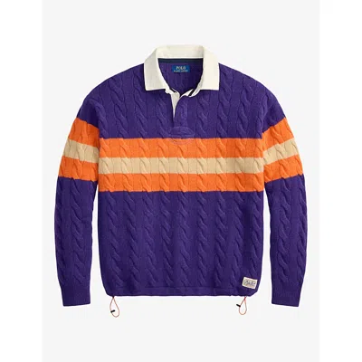 Polo Ralph Lauren Relaxed Fit Cable-knit Rugby Sweater In Purple Combo In Blue