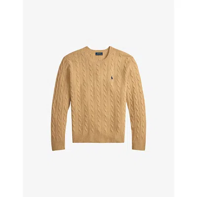 Polo Ralph Lauren Beige Cable Knit Crewneck Sweater With Pony Embroidery On The Front In Wool And Cashmere Man In Nude