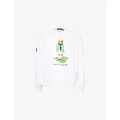 POLO RALPH LAUREN MENS CERAMIC WHITE POLO RALPH LAUREN X WIMBLEDON POLO BEAR COTTON-JERSEY SWEATSHIRT