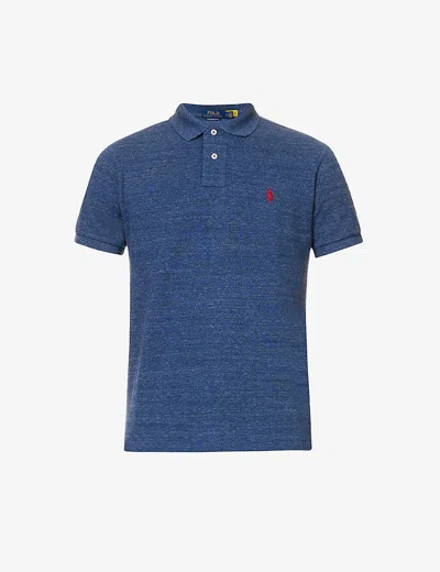 POLO RALPH LAUREN MENS SHORT-SLEEVED LOGO-EMBROIDERED CUSTOM-FIT COTTON-PIQUÉ POLO SHIRT CLASSIC ROYAL HEATHER