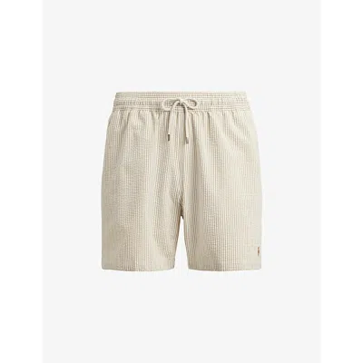Polo Ralph Lauren Mens Traveler Mid Swim Shorts Coastal Beige Seersucker In Neutral