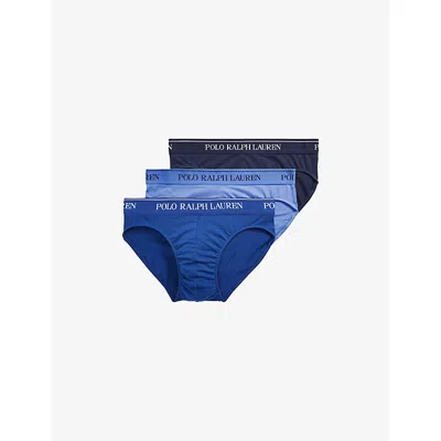 Polo Ralph Lauren Mens Branded-waistband Pack Of Three Stretch-cotton Briefs Cr Nvysaph Starbrmda Blu In Blue