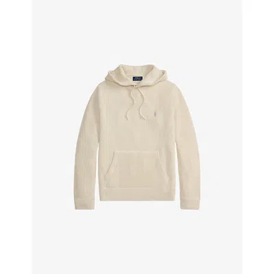 Polo Ralph Lauren Mens Cream Logo-embroidered Waffle-knit Wool And Cotton-blend Hoodie In Neutral
