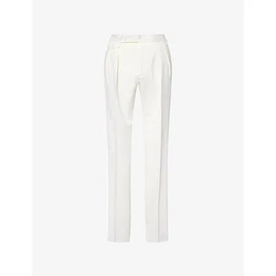 Polo Ralph Lauren Mens Cream Tailored Double-pleated Wool Trouser In White