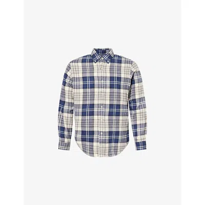 POLO RALPH LAUREN MENS CHECK-PATTERN LONG-SLEEVE COTTON SHIRT CREAM/NAVY XXL