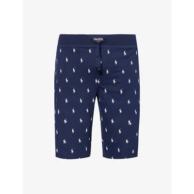 Polo Ralph Lauren Mens Cruise Navy Aopp Cotton-jersey Logo-print Pyjama Shorts