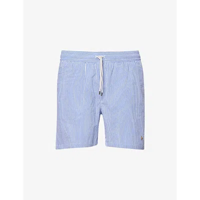 POLO RALPH LAUREN MENS CRUISE ROYAL SEERSUCKER TRAVELER STRIPED SWIM SHORTS