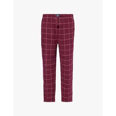 Polo Ralph Lauren Mens Damson Red Windowpane Check-pattern Cotton Pyjama Bottoms