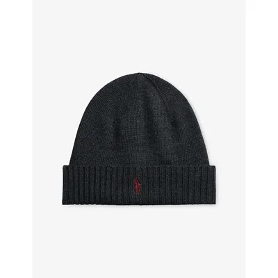 Polo Ralph Lauren Mens Dark Granite Hthr Logo-embroidered Wool Hat In Black