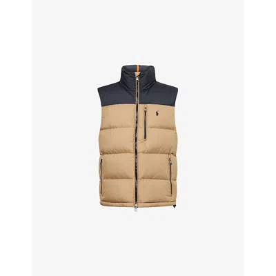 Polo Ralph Lauren Mens  Logo-embroidered Padded Shell-down Gilet In Desert Khaki/polo Black