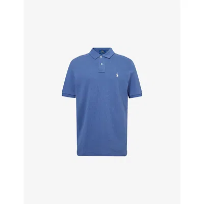 POLO RALPH LAUREN MENS EARTH BLUE/C8135 BRAND-EMBROIDERY SHORT-SLEEVES COTTON-PIQUÉ POLO SHIRT
