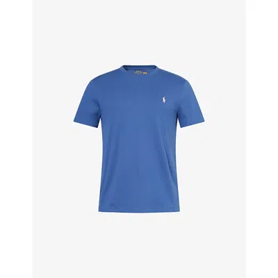 POLO RALPH LAUREN MENS EARTH BLUE/C8135 LOGO-EMBROIDERED SLIM-FIT COTTON-JERSEY T-SHIRT XL