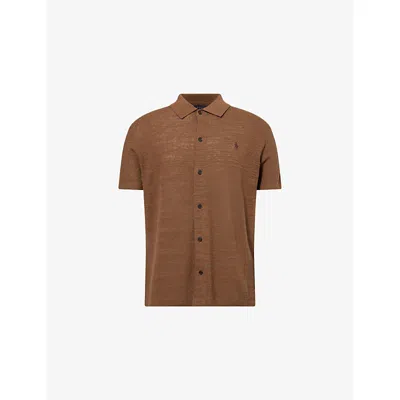 Polo Ralph Lauren Mens Fall Brown Brand-embroidery Short-sleeves Cotton And Linen Polo Shirt Xxl