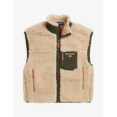 Polo Ralph Lauren Mens Faux-shearling Knit Gilet Classic Tan Multi In Gold