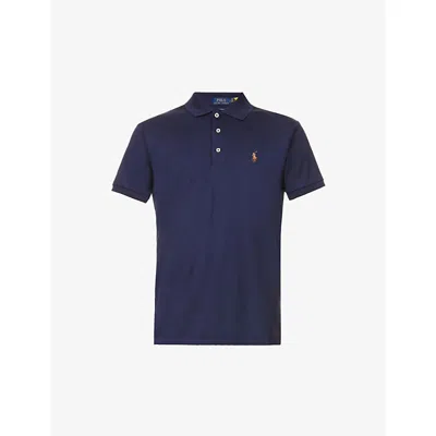 POLO RALPH LAUREN MENS FRENCH NAVY SHORT-SLEEVED LOGO-EMBROIDERED CUSTOM SLIM-FIT COTTON-JERSEY POLO SHIRT XL,40943484