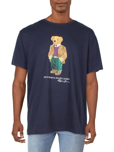 Polo Ralph Lauren Classic Fit Polo Bear Jersey T-shirt Man T-shirt Navy Blue Size Xxl Cotton In Navy Blue