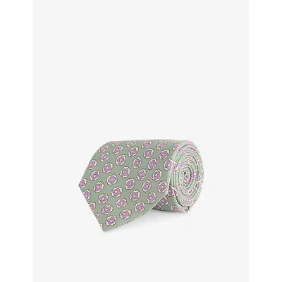Polo Ralph Lauren Mens Green Geometric-print Wide-blade Silk Tie In Neutral