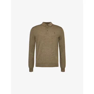 Polo Ralph Lauren Mens Logo-embroidery Wool Knitted Polo Shirt Green In Brown