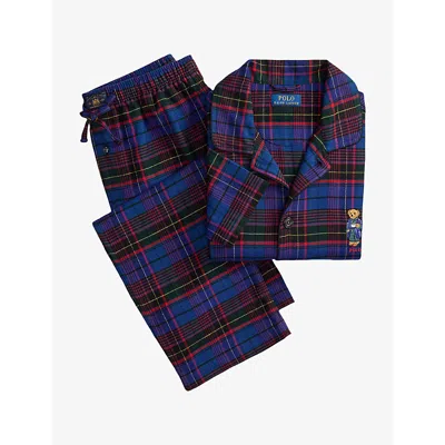 Polo Ralph Lauren Mens Gren/jewl Blu Mlti Plaid Plaid Relaxed-fit Flannel Pyjama Set Xl