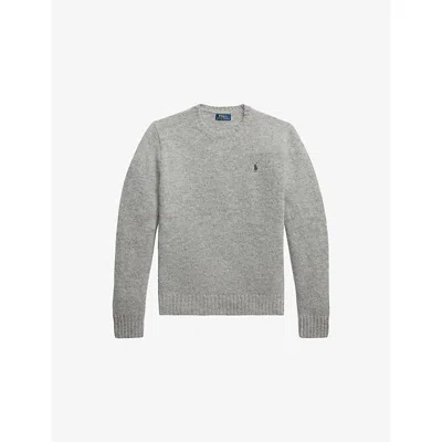 Polo Ralph Lauren Mens Grey Brand-embroidered Fluffy Wool-blend Jumper In Gray