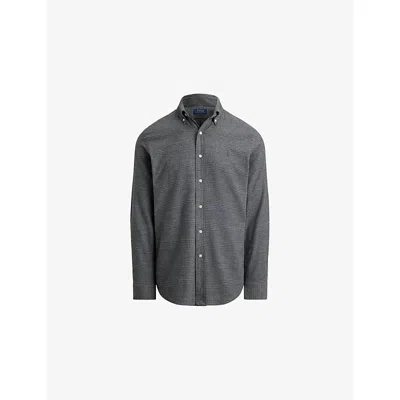Polo Ralph Lauren Mens Grey Logo-embroidered Custom-fit Plaid Shirt In Gray