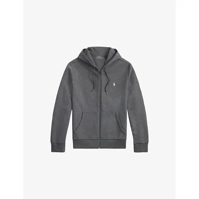 Polo Ralph Lauren Mens Grey Polo-pony Embroidered Double-knit Cotton-blend Hoody In Gray