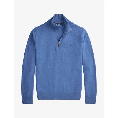 Polo Ralph Lauren Mens Half-zip Wool Knit Jumper Blue Borage Heather