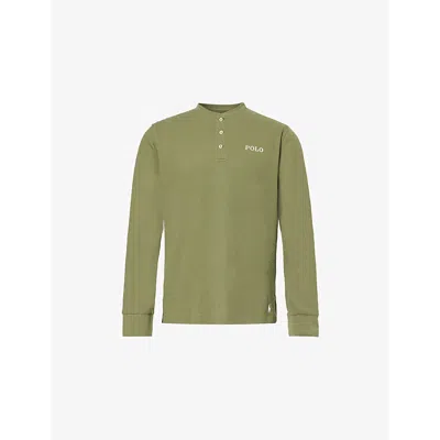 Polo Ralph Lauren Mens Henley Logo-embroidery Cotton-blend Jersey Pyjama Top Garden Trail Xxl