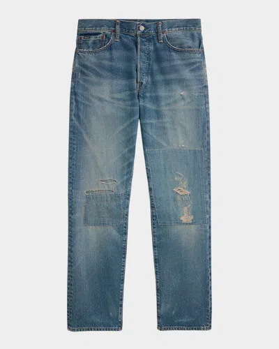 Polo Ralph Lauren Mens Heritage Straight-leg Distressed Jeans In Blue