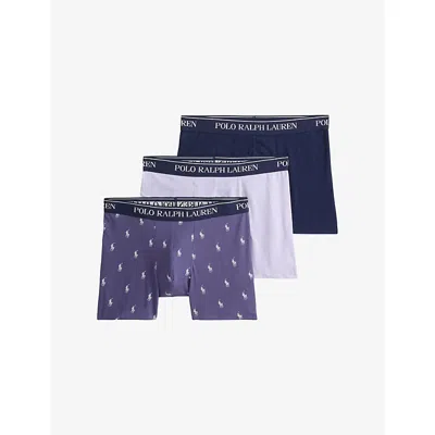 Polo Ralph Lauren Mens Jnbry Aopflwr Prplcr Nvy Logo Pack Of Three Cotton-jersey Boxer Briefs Xl In Multi