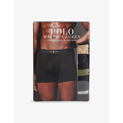 Polo Ralph Lauren Mens  Classic Branded-waistband Pack Of Three Stretch-jersey Boxer Trunks In Khaki/grdn Trail/and Htr