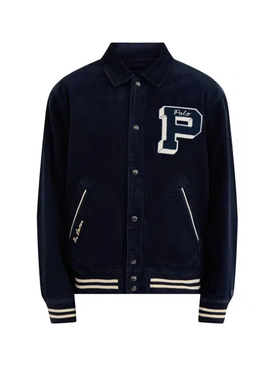 Polo Ralph Lauren Mens Letterman Insulated Bomber Jacket Navy In Blue