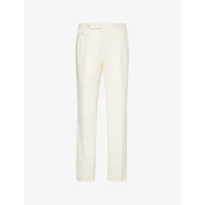 Polo Ralph Lauren Mens Light Cream Pleated Straight-leg Slim-fit Linen Trousers